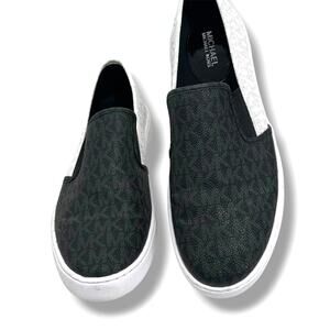 MICHAEL Michael Kors Keaton Slip-on Sneakers Blk & Slvr Signature Vegan Leather
